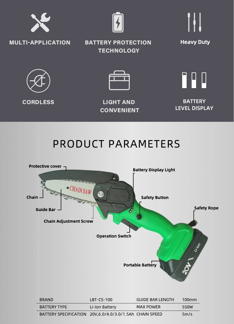 Libite 20V Cordless Chain Saw with 1500mAh Li-ion Battery